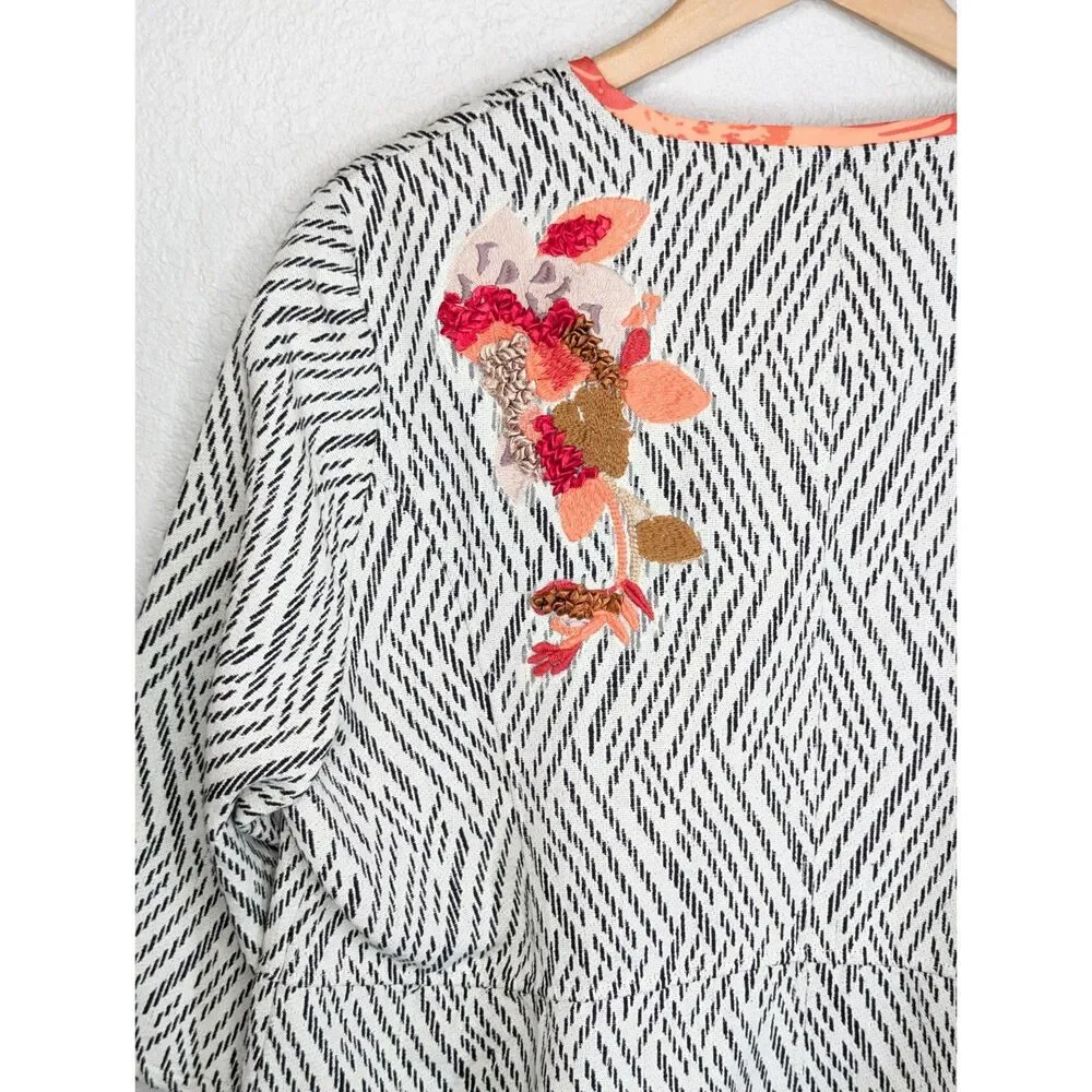 NWT Chico's Open Front Jacket Sz 4 Artisan Applique Embroidered Artsy Unique